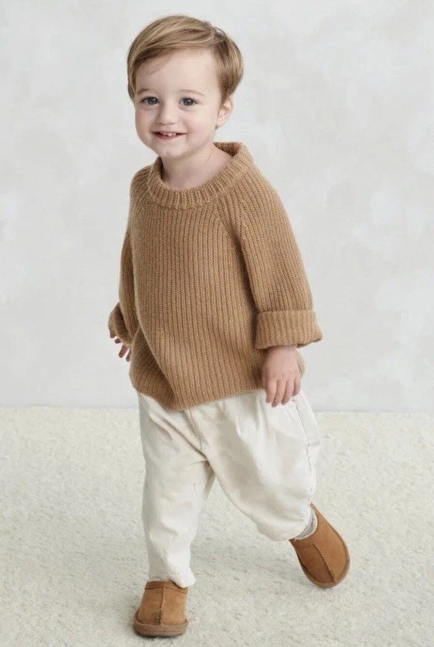 Jenni Kayne Kids Kids' Fisherman Sweater Wool Cashmere Blend Camel Sz 2-3 EUC